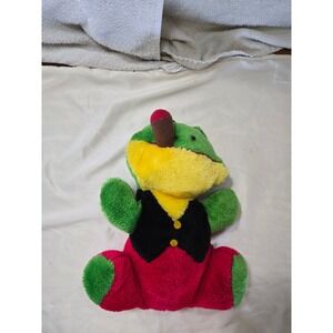 Vintage Frog Plush Stuffed Animal with Cigar Vest and Red Pants Green Yellow